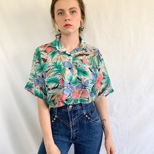 Vintage 80s Floral Lightweight ShortSleeve Blouse